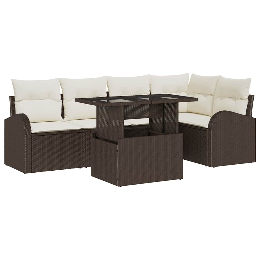 Havesofa Sæt med opbevaring 6 pcs Brun og Creme polyrattan