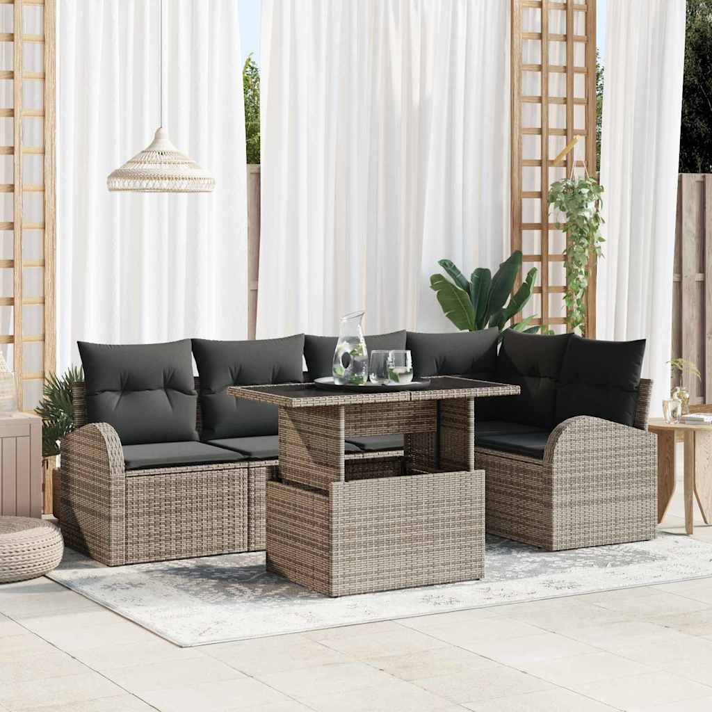 Havesofa Sæt med opbevaring med pude 6 pcs Grå polyrattan