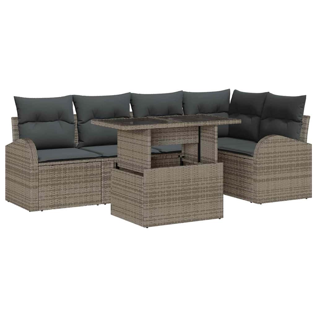 Havesofa Sæt med opbevaring med pude 6 pcs Grå polyrattan