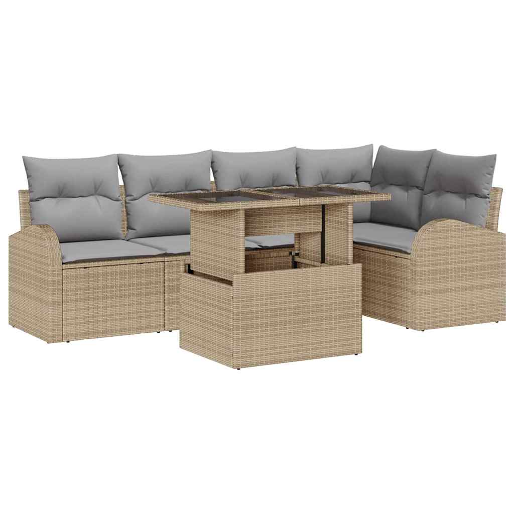 Havesofa Sæt med opbevaring 6 pcs Beige og lys grå polyrattan