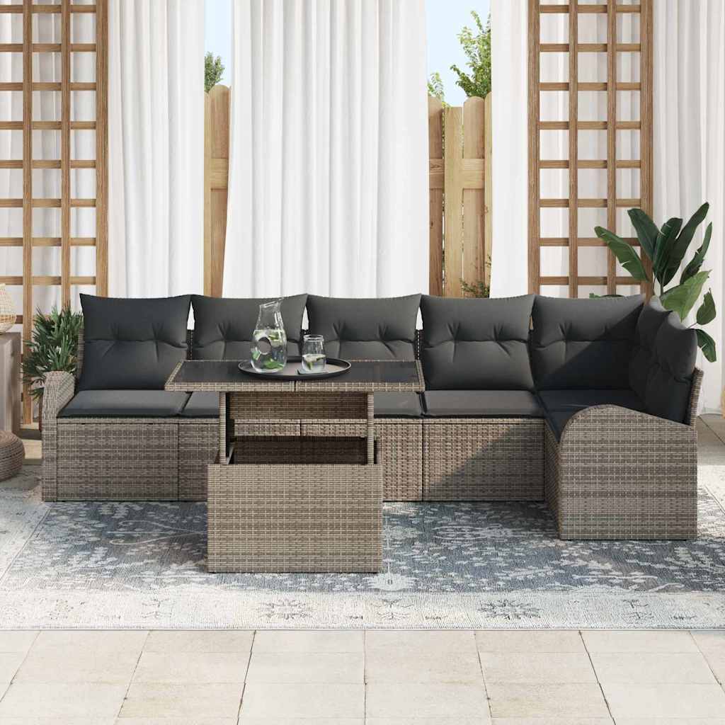 Havesofa Sæt med pude 7 pcs Grå polyrattan