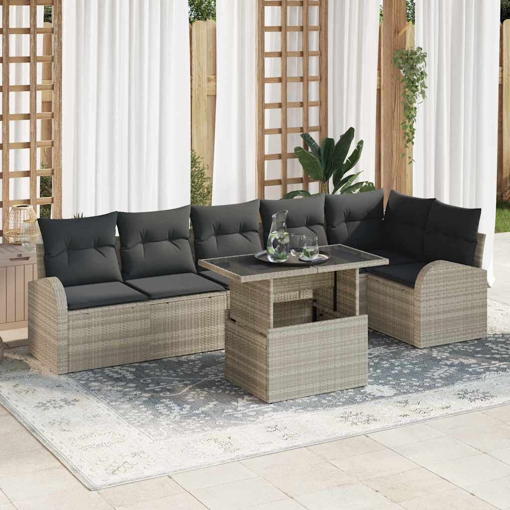 Havesofa Sæt med opbevaring med pude 7 pcs Lysegrå polyrattan