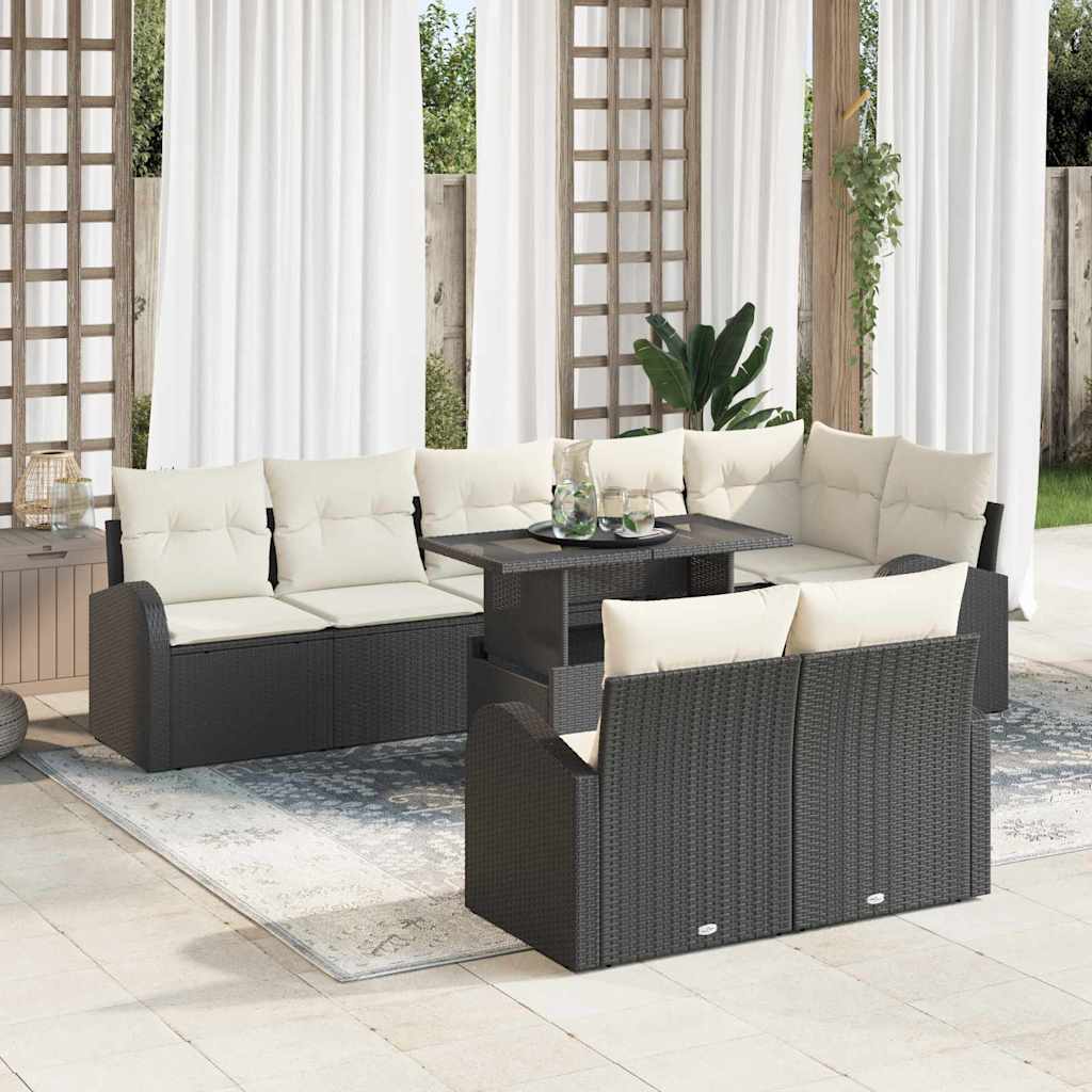 Havesofa Sæt med opbevaring 9 pcs Sort og Cream polyrattan