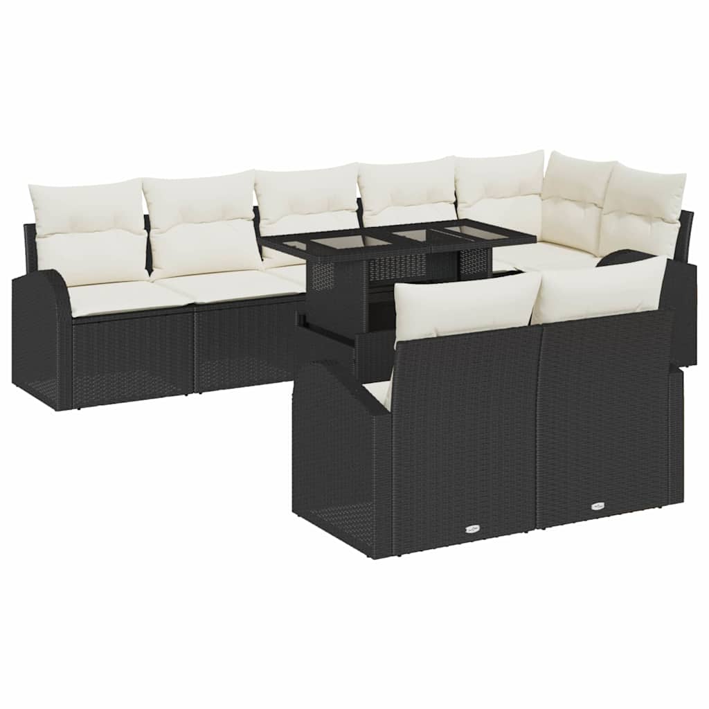 Havesofa Sæt med opbevaring 9 pcs Sort og Cream polyrattan