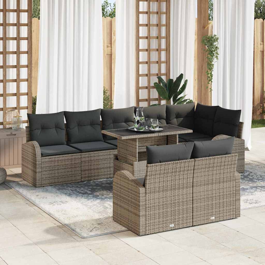 Havesofa Sæt med opbevaring med pude 9 pcs Grå polyrattan