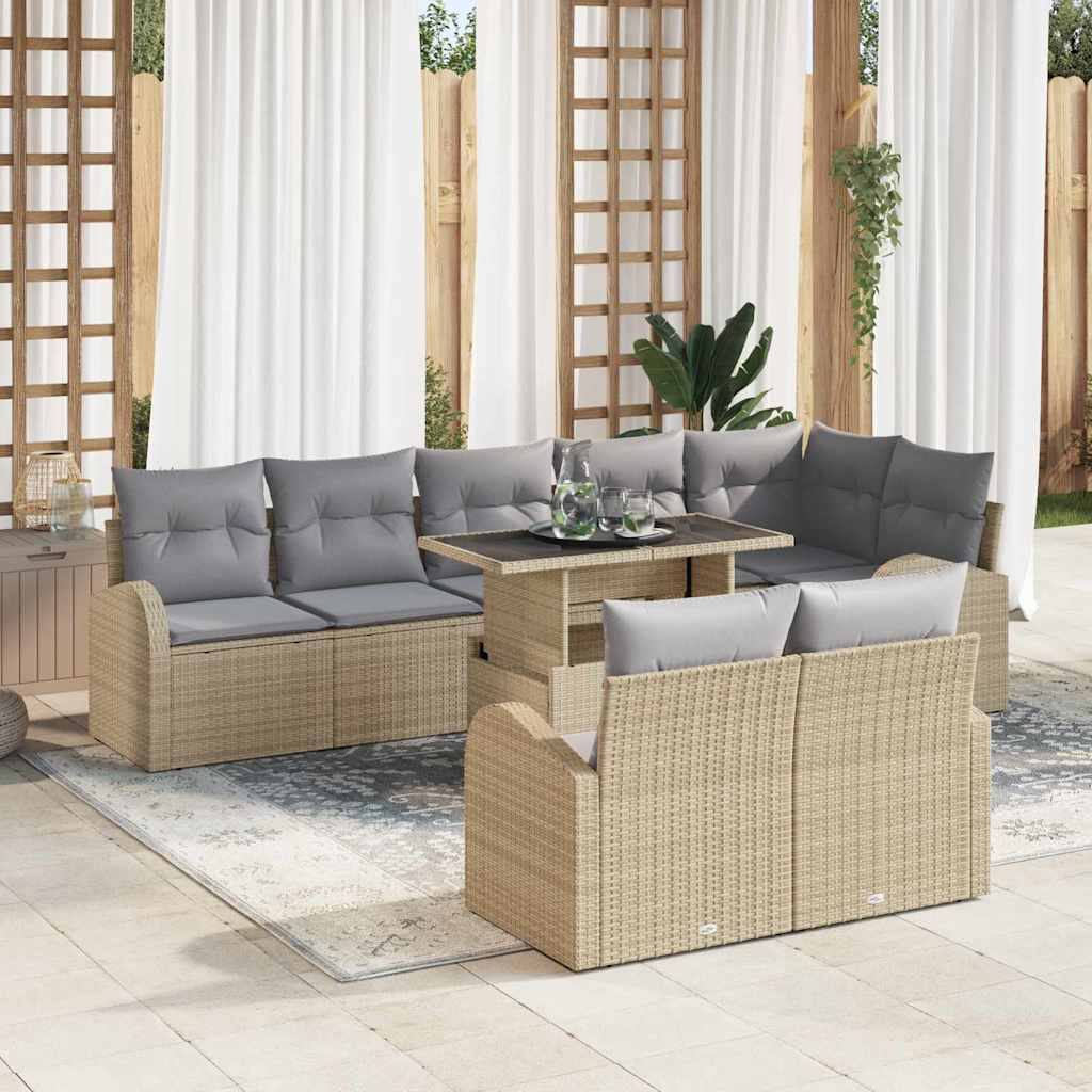 Havesofa Sæt med opbevaring 9 pcs Beige og lys grå polyrattan