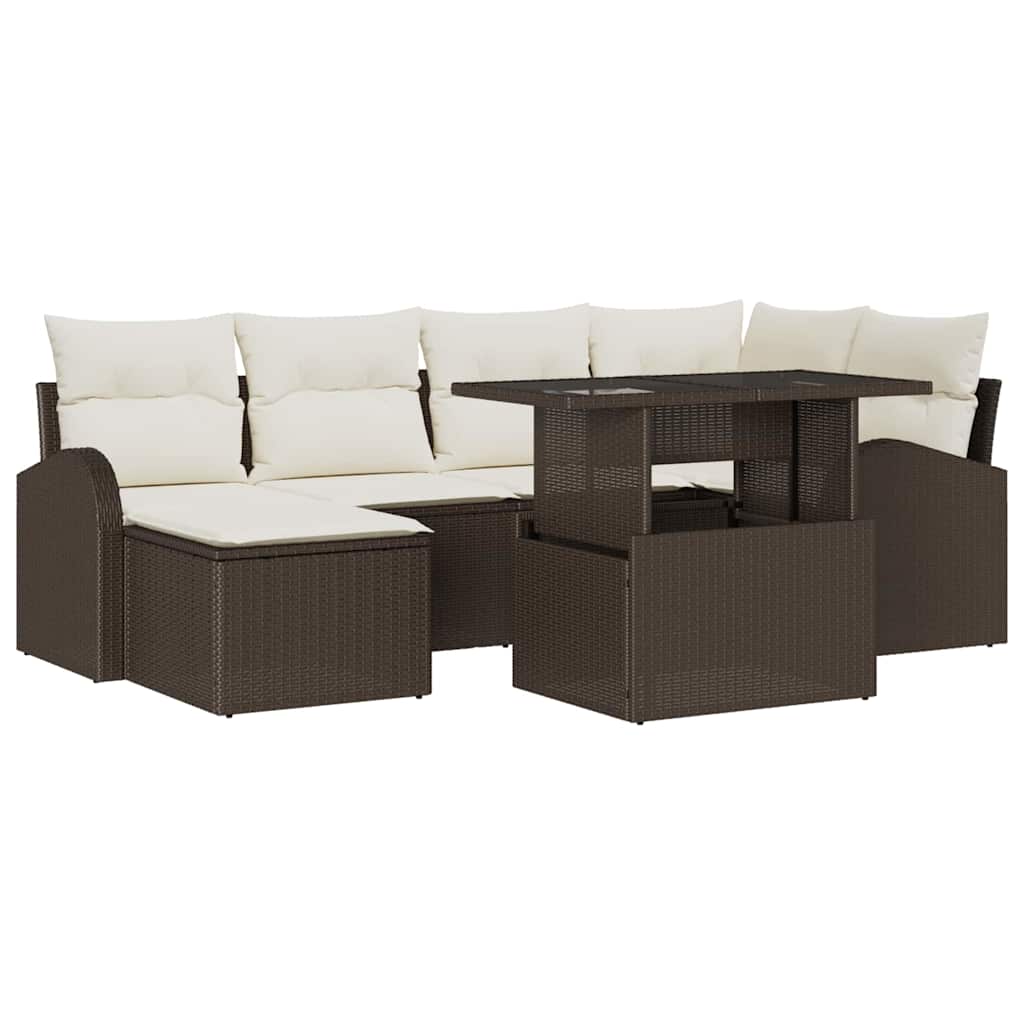 Havesofa Sæt med pude 7 pcs Brun og cremefarvet