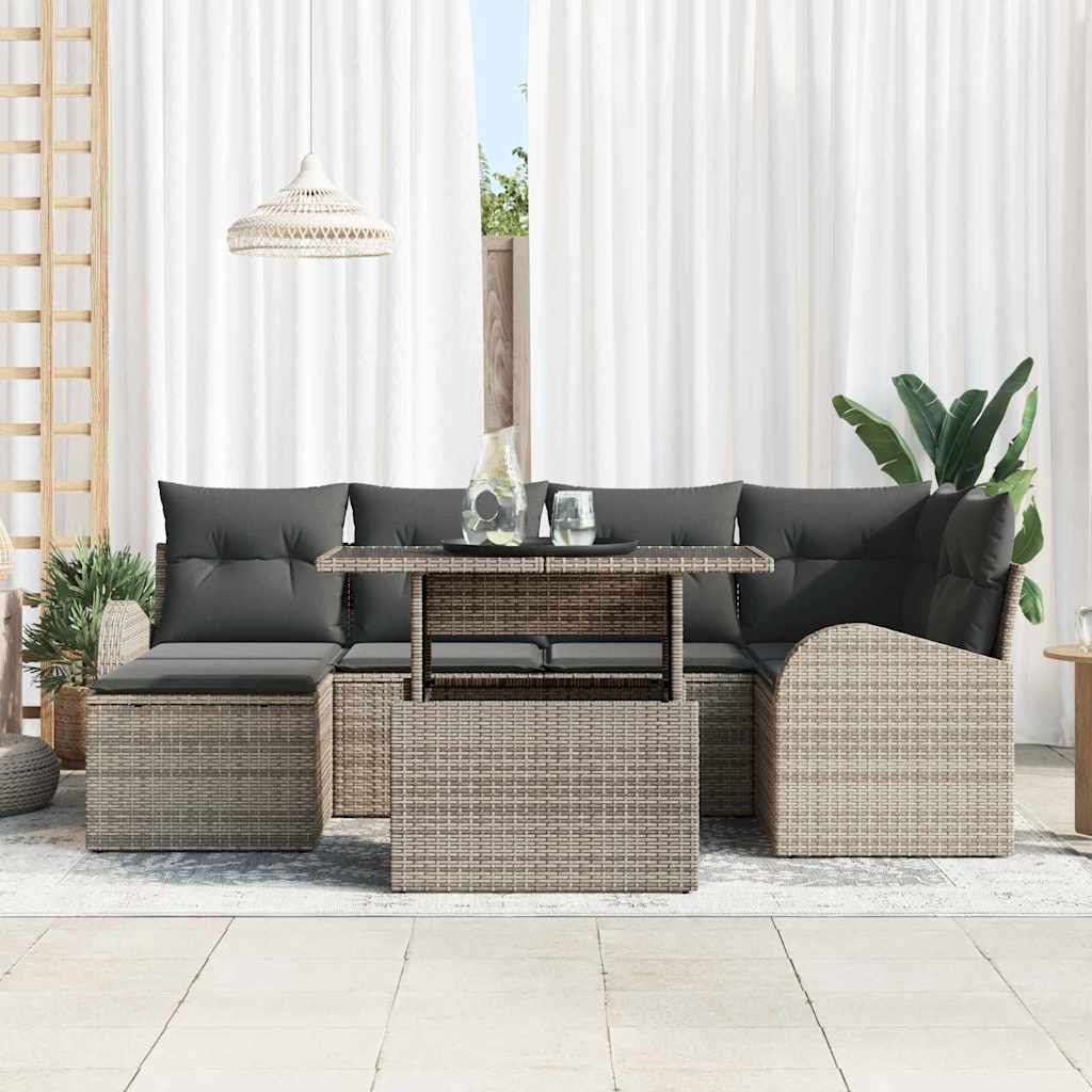 Havesofa Sæt 7 pcs Grå Polyrattan og pulverlakeret stål