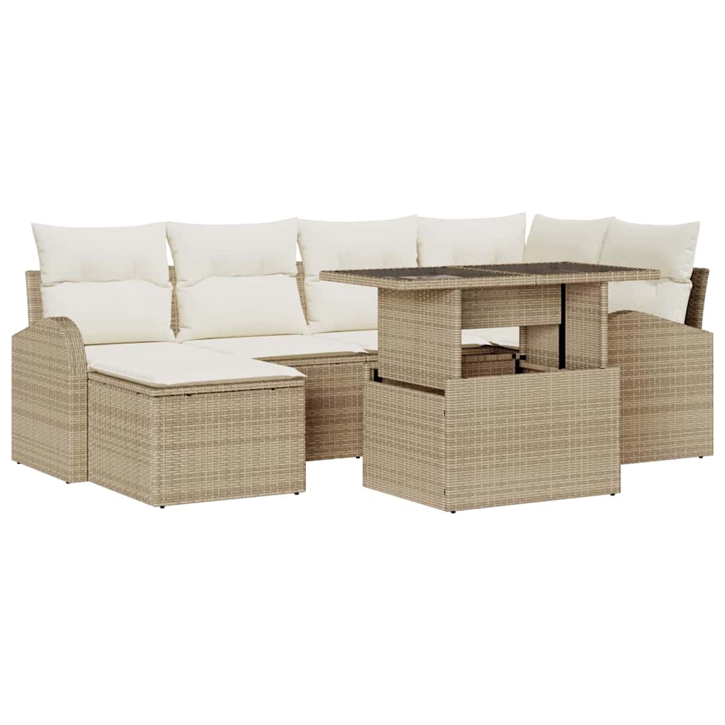 Havesofa Sæt med pude 7 pcs beige og cremefarvet