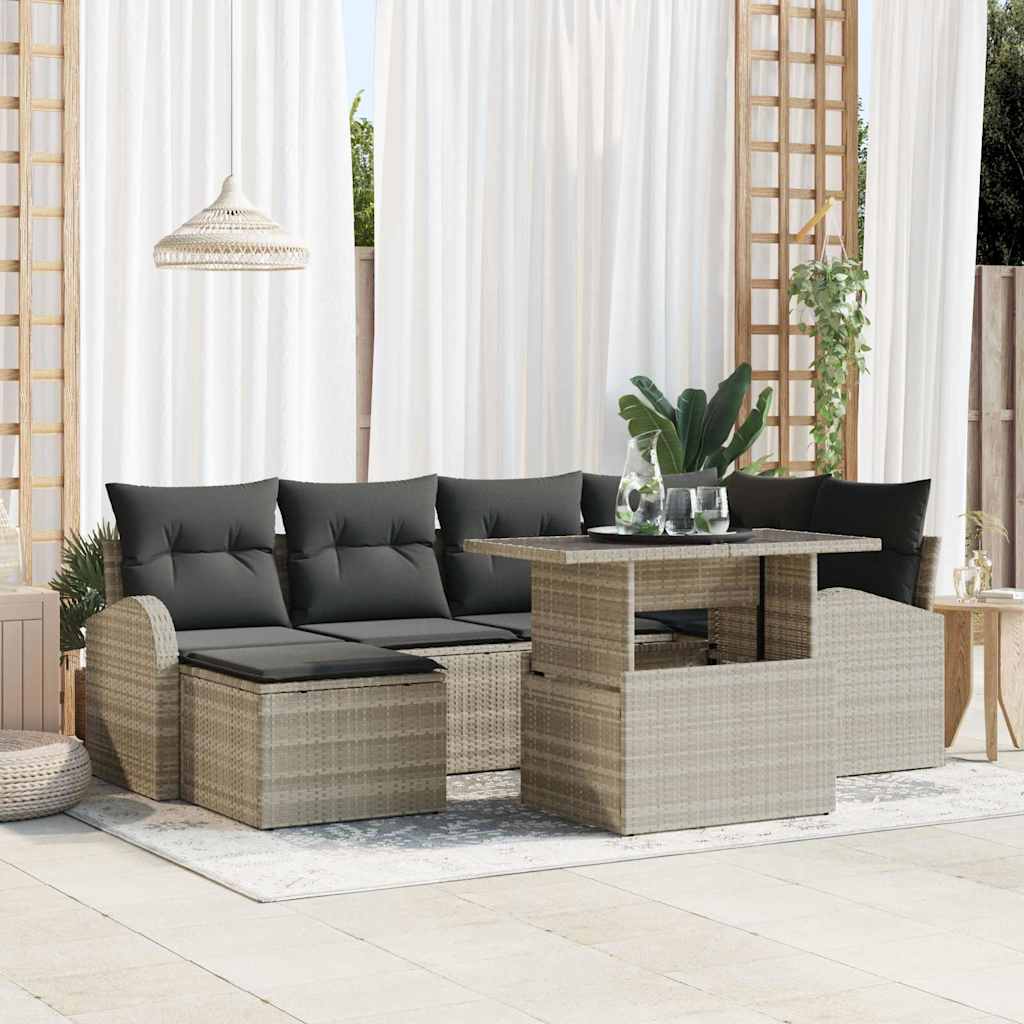 Havesofa Sæt 7 pcs Lysegrå Polyrattan og pulverlakeret stål
