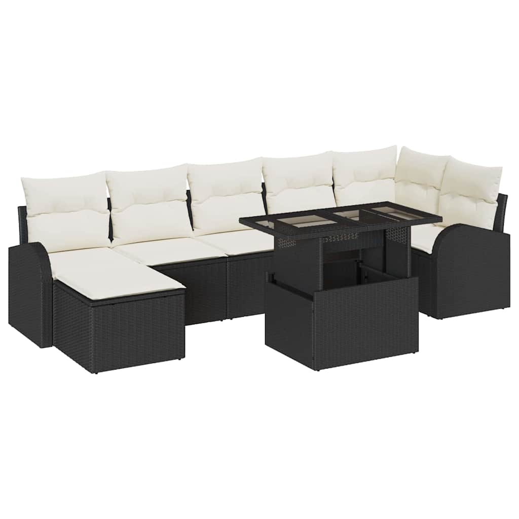 Havesofa Sæt med opbevaring 8 pcs Sort og Cream polyrattan