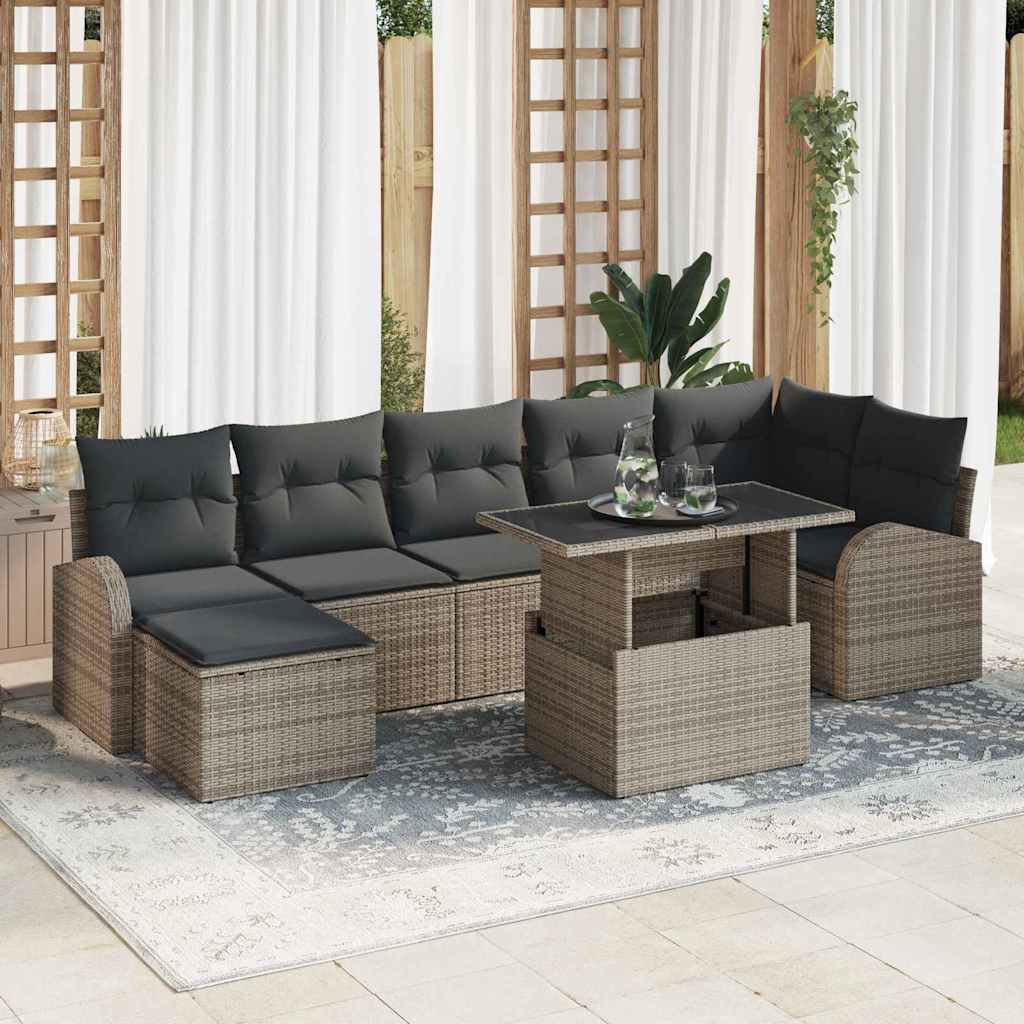 Havesofa Sæt 8 pcs Grå Polyrattan og pulverlakeret stål og glas