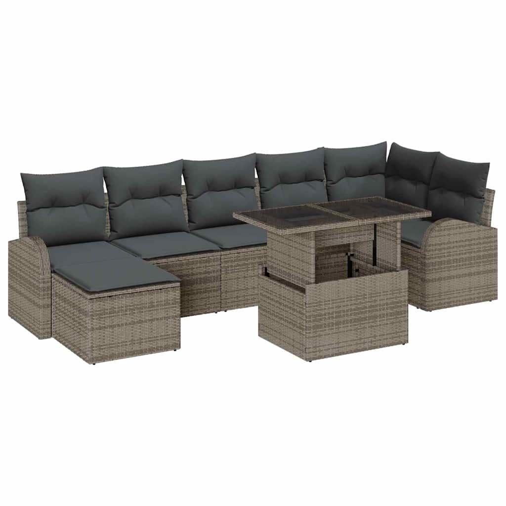 Havesofa Sæt 8 pcs Grå Polyrattan og pulverlakeret stål og glas
