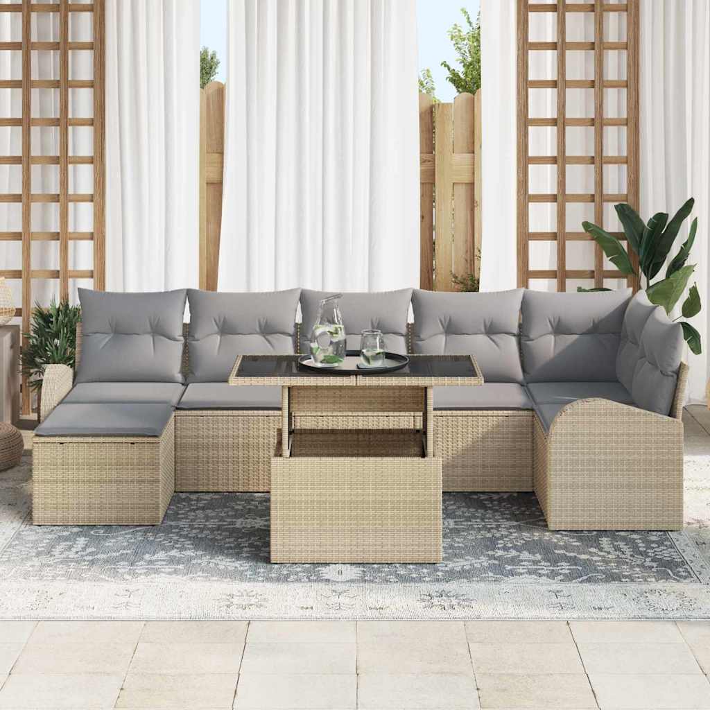 Havesofa Sæt 8 stk. Beige og lys grå polyrattan