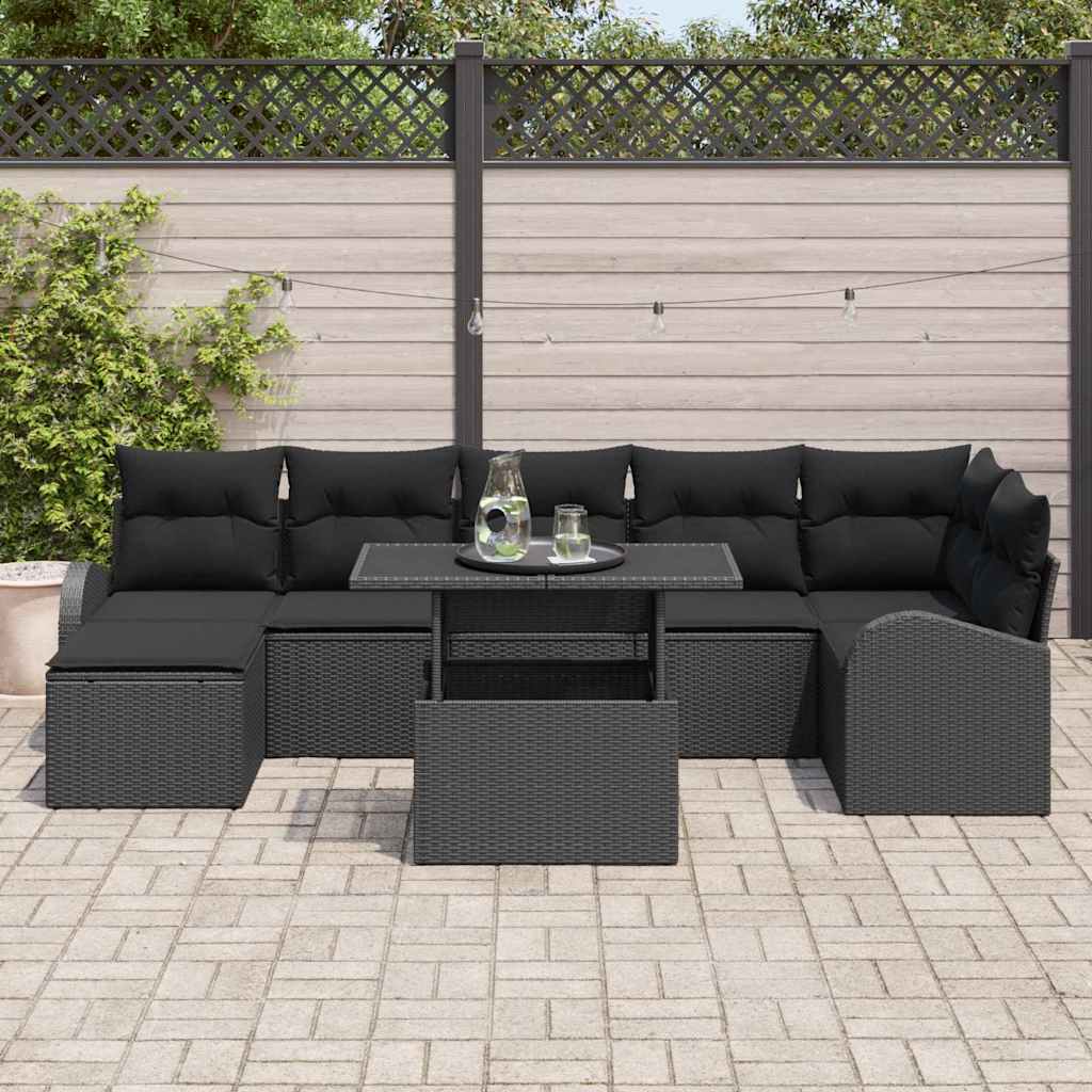Havesofa Sæt med pude 8 pcs Sort