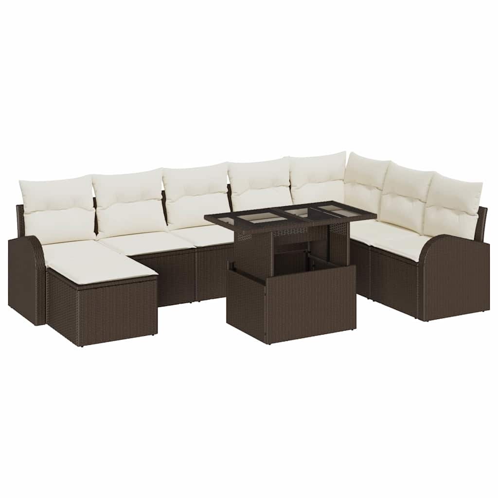 Havesofa Sæt med pude 9 pcs Brun og cremefarvet