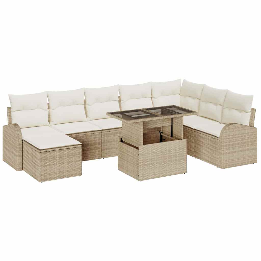 Havesofa Sæt med opbevaring 9 pcs Beige og creme polyrattan