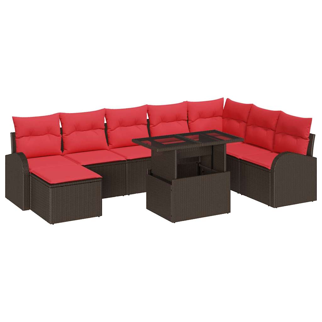 Havesofa Sæt 9 stk. Brun og Rød polyrattan