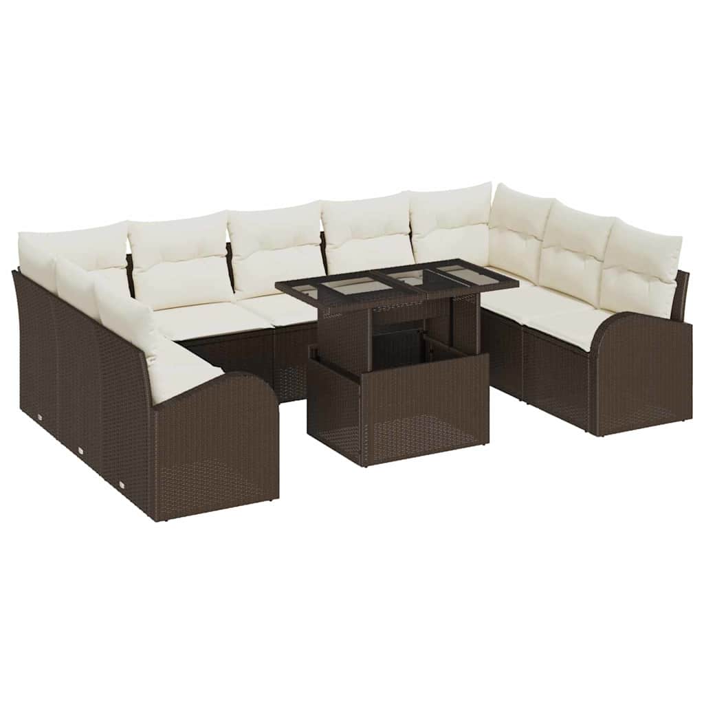 Havesofa Sæt med opbevaring 10 pcs Brun og Creme polyrattan