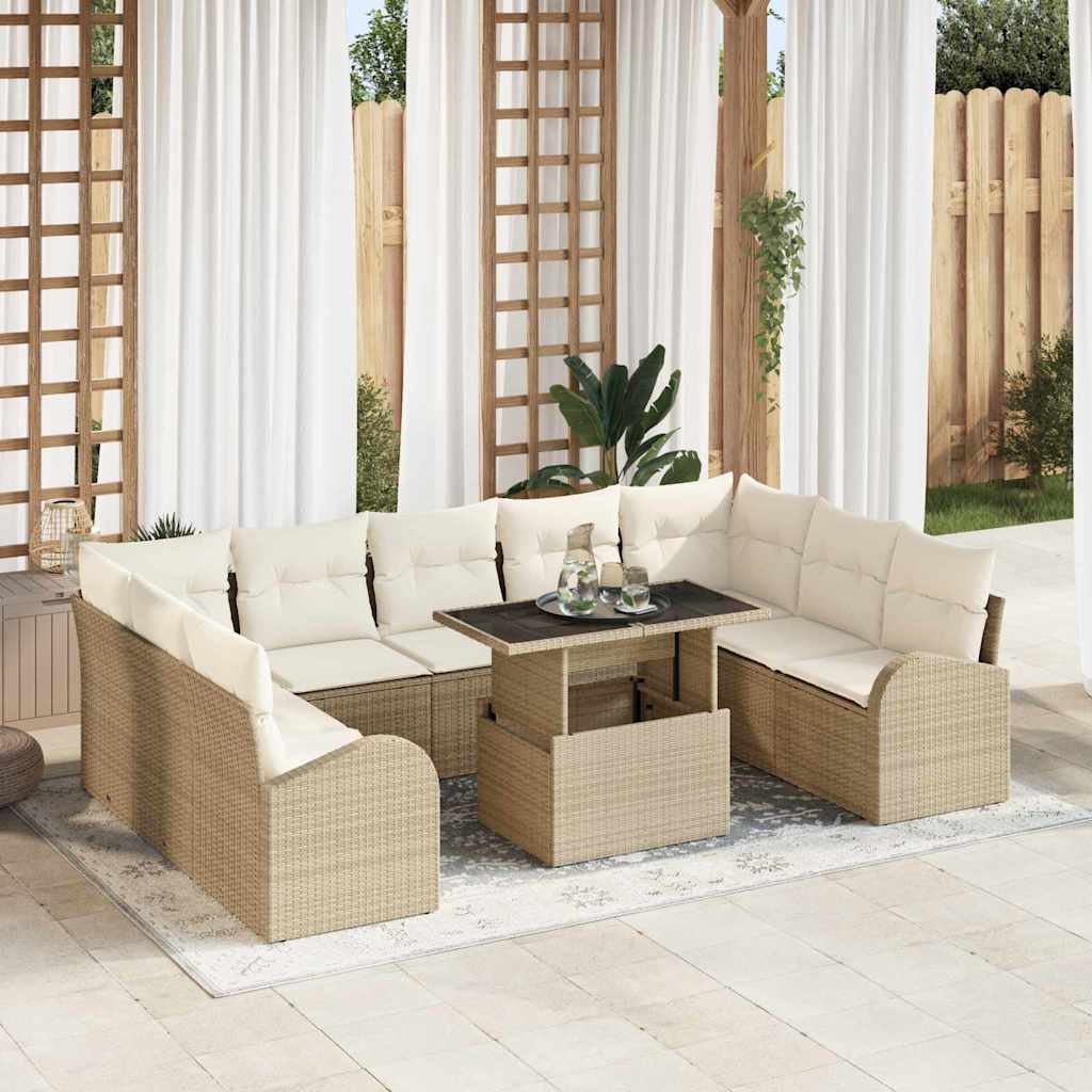 Havesofa Sæt med opbevaring 10 pcs Beige og creme polyrattan