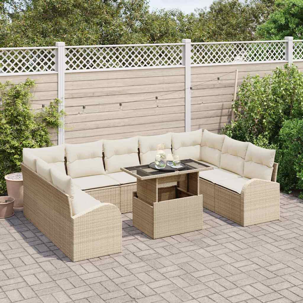 Havesofa Sæt med opbevaring 10 pcs Beige og creme polyrattan