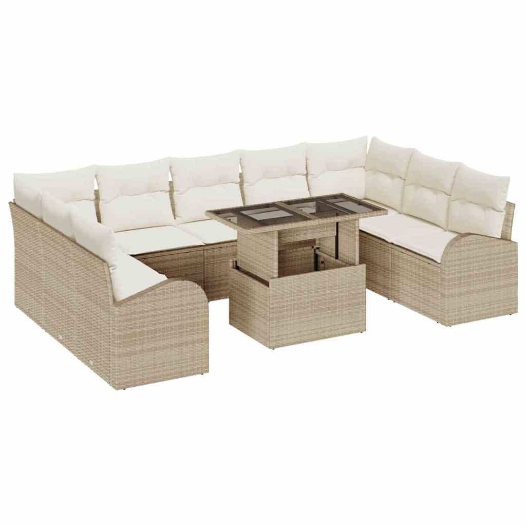 Havesofa Sæt med opbevaring 10 pcs Beige og creme polyrattan