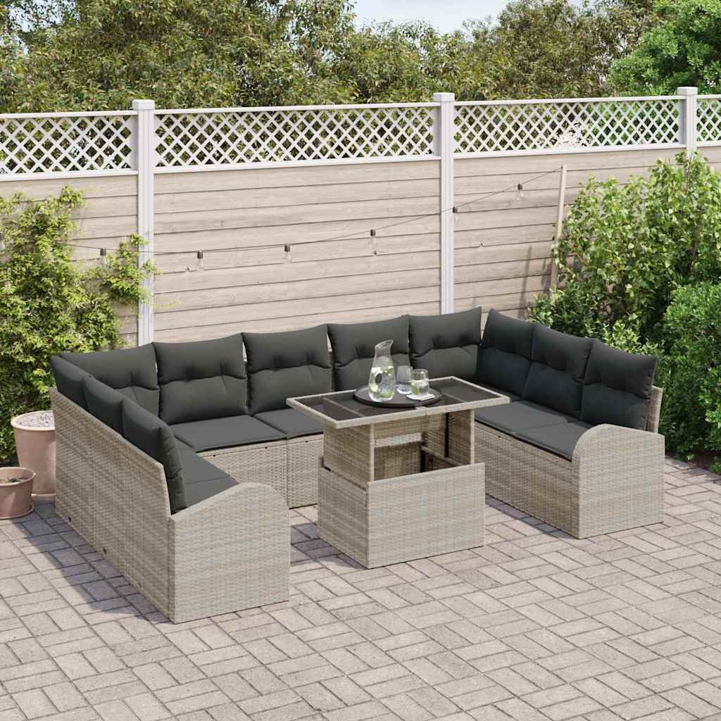 Havesofa Sæt med opbevaring 10 pcs Lys Grå og Grå polyrattan