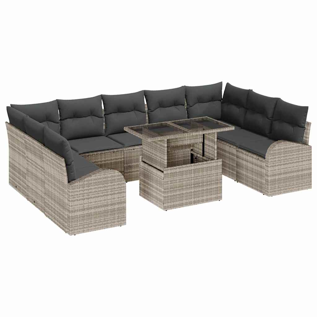 Havesofa Sæt med opbevaring 10 pcs Lys Grå og Grå polyrattan