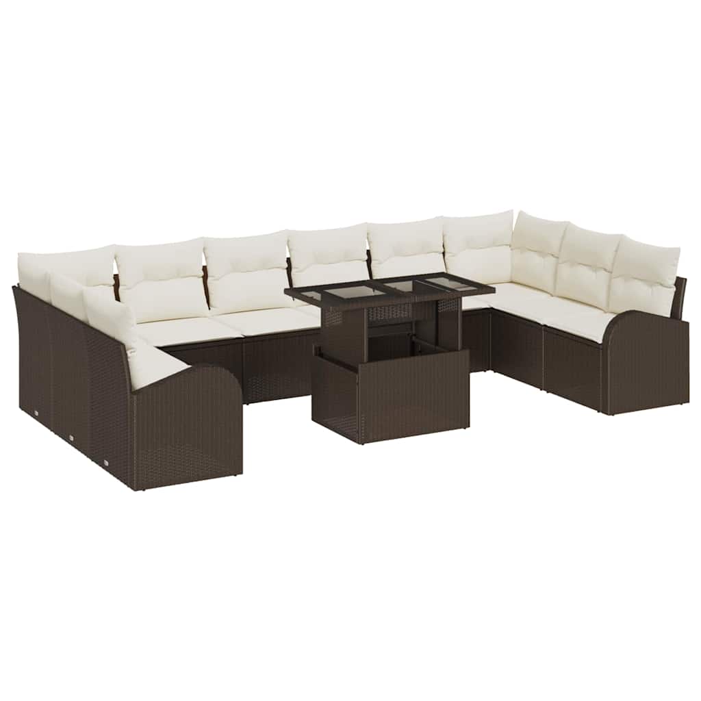 Havesofa Sæt med opbevaring 11 pcs Brun og Creme polyrattan