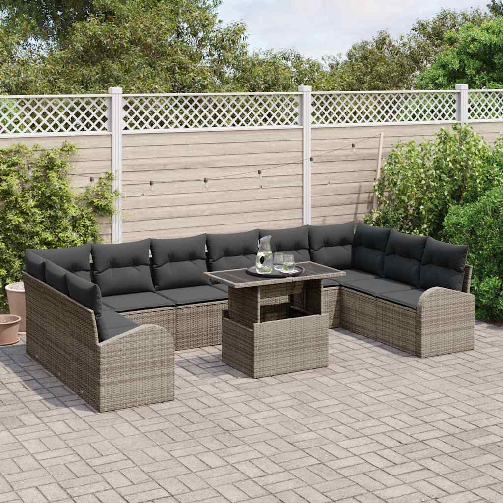 Havesofa Sæt med pude 11 pcs Grå polyrattan