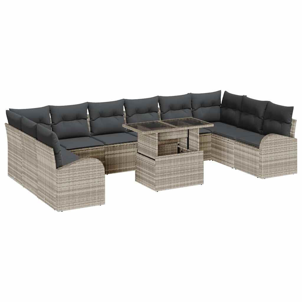 Havesofa Sæt med pude 11 pcs Lysegrå polyrattan
