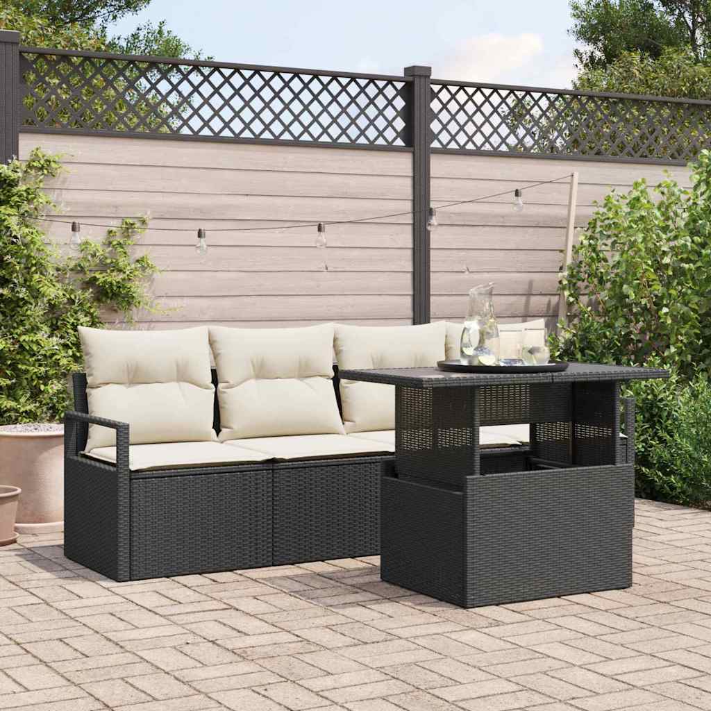 Havesofa Sæt med opbevaring 5 pcs Sort og Cream polyrattan