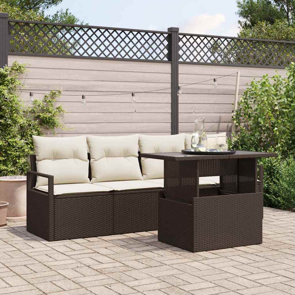 Havesofa Sæt med opbevaring med pude 5 pcs Brun polyrattan