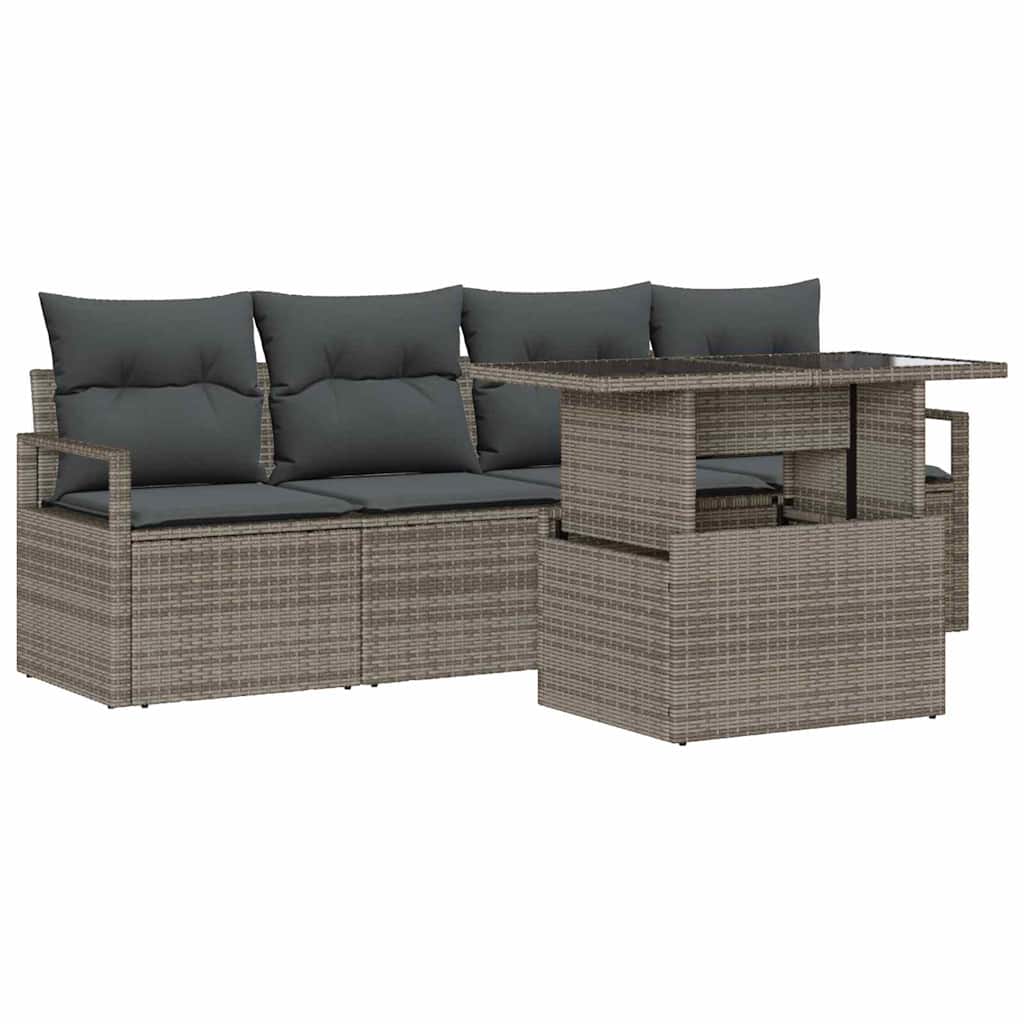 Havesofa Sæt med opbevaring med pude 5 pcs Grå polyrattan