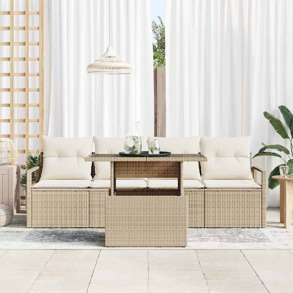 Havesofa Sæt med opbevaring 5 pcs Beige og creme polyrattan