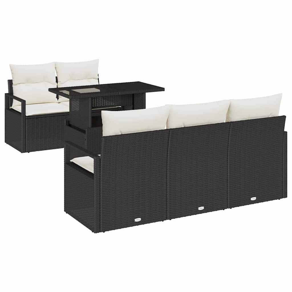 Havesofa Sæt med opbevaring med pude 6 pcs Sort polyrattan