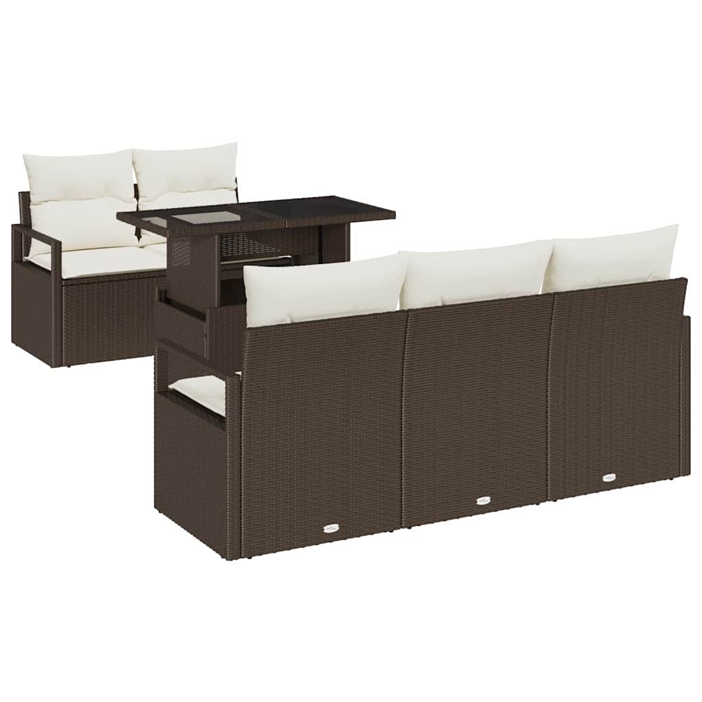 Havesofa Sæt med opbevaring 6 pcs Brun og Creme polyrattan