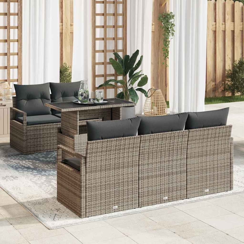 Havesofa Sæt med opbevaring med pude 6 pcs Grå polyrattan