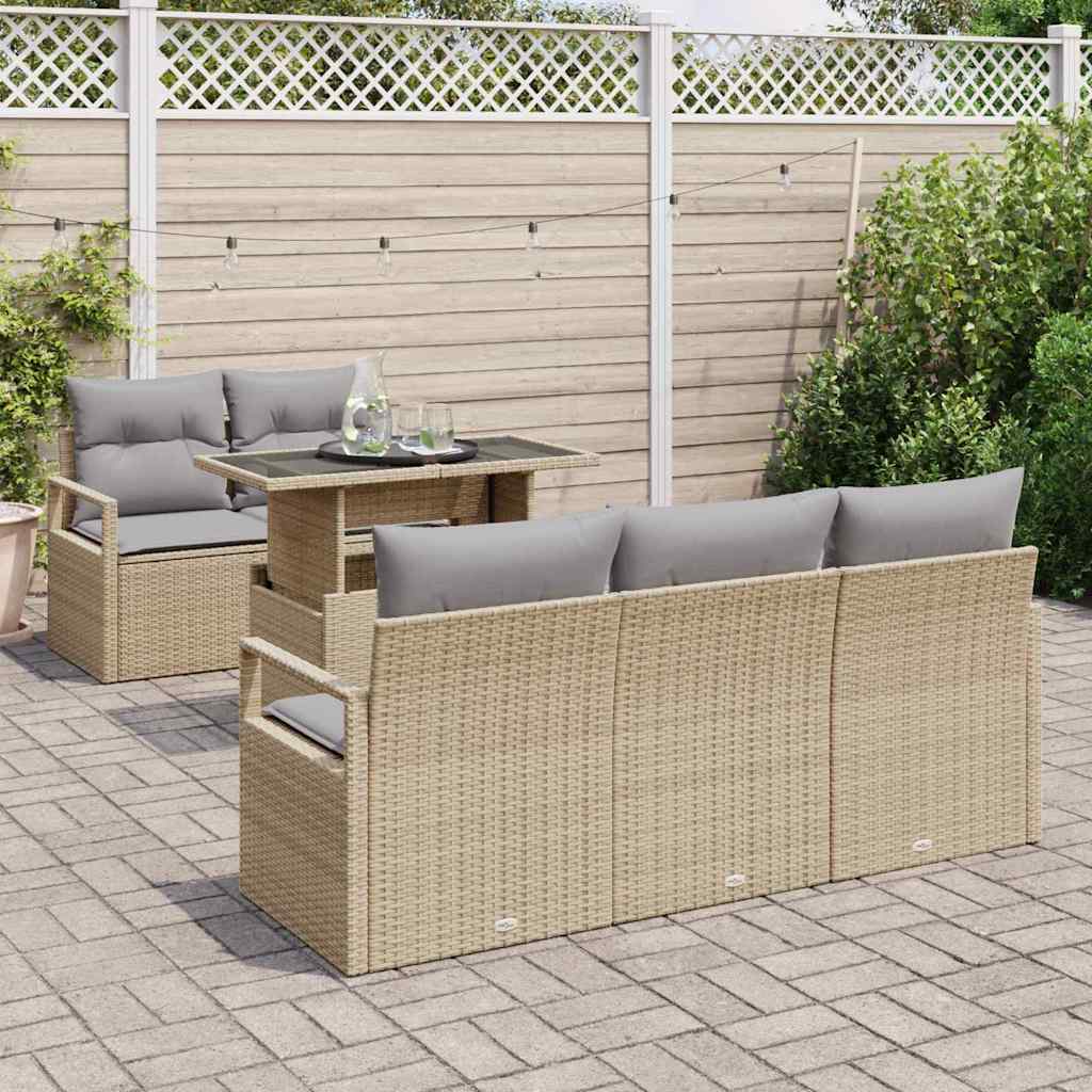 Havesofa Sæt med opbevaring 6 pcs Beige og lys grå polyrattan
