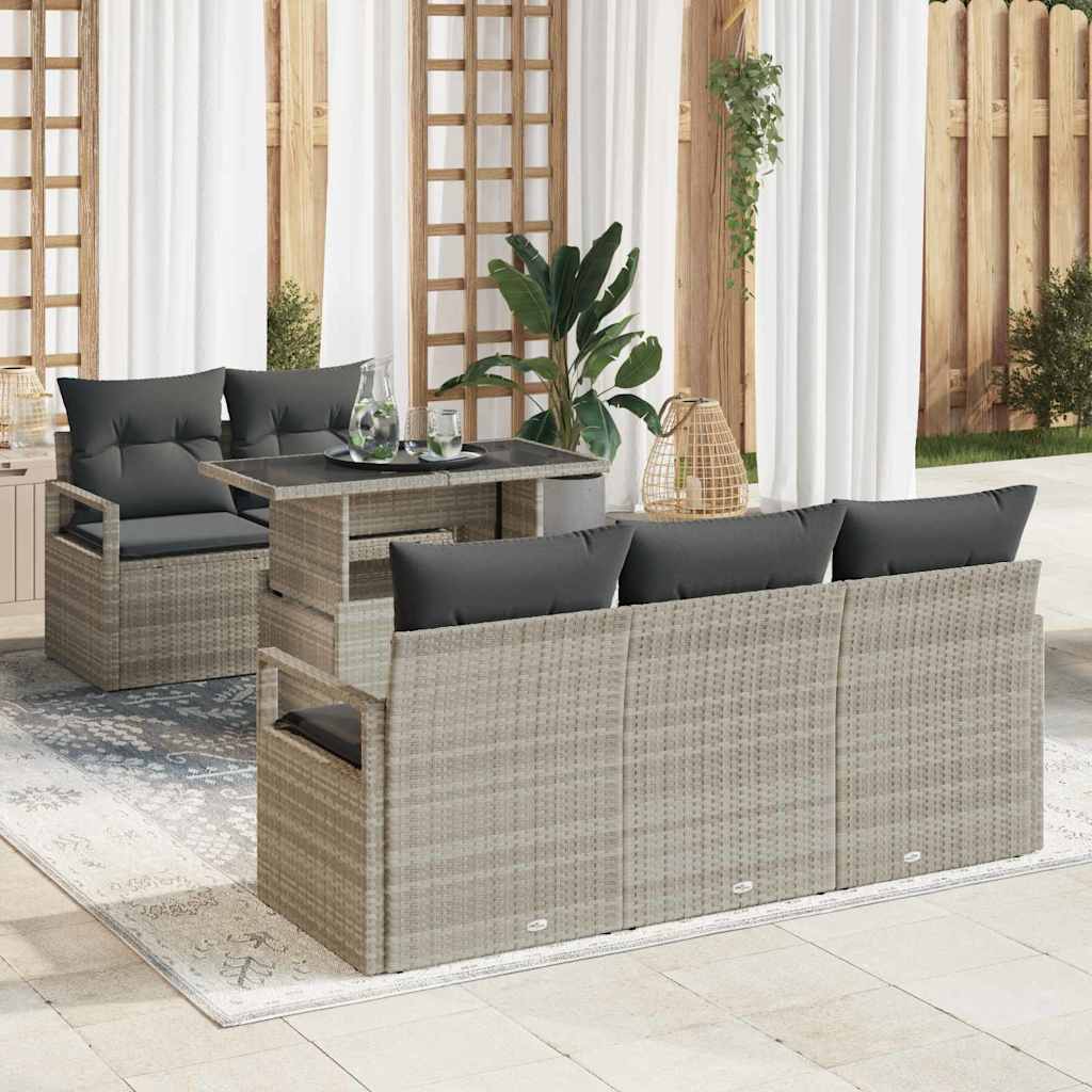 Havesofa Sæt med opbevaring med pude 6 pcs Lysegrå polyrattan