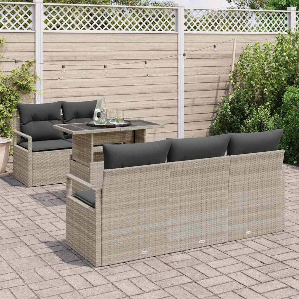 Havesofa Sæt med opbevaring med pude 6 pcs Lysegrå polyrattan