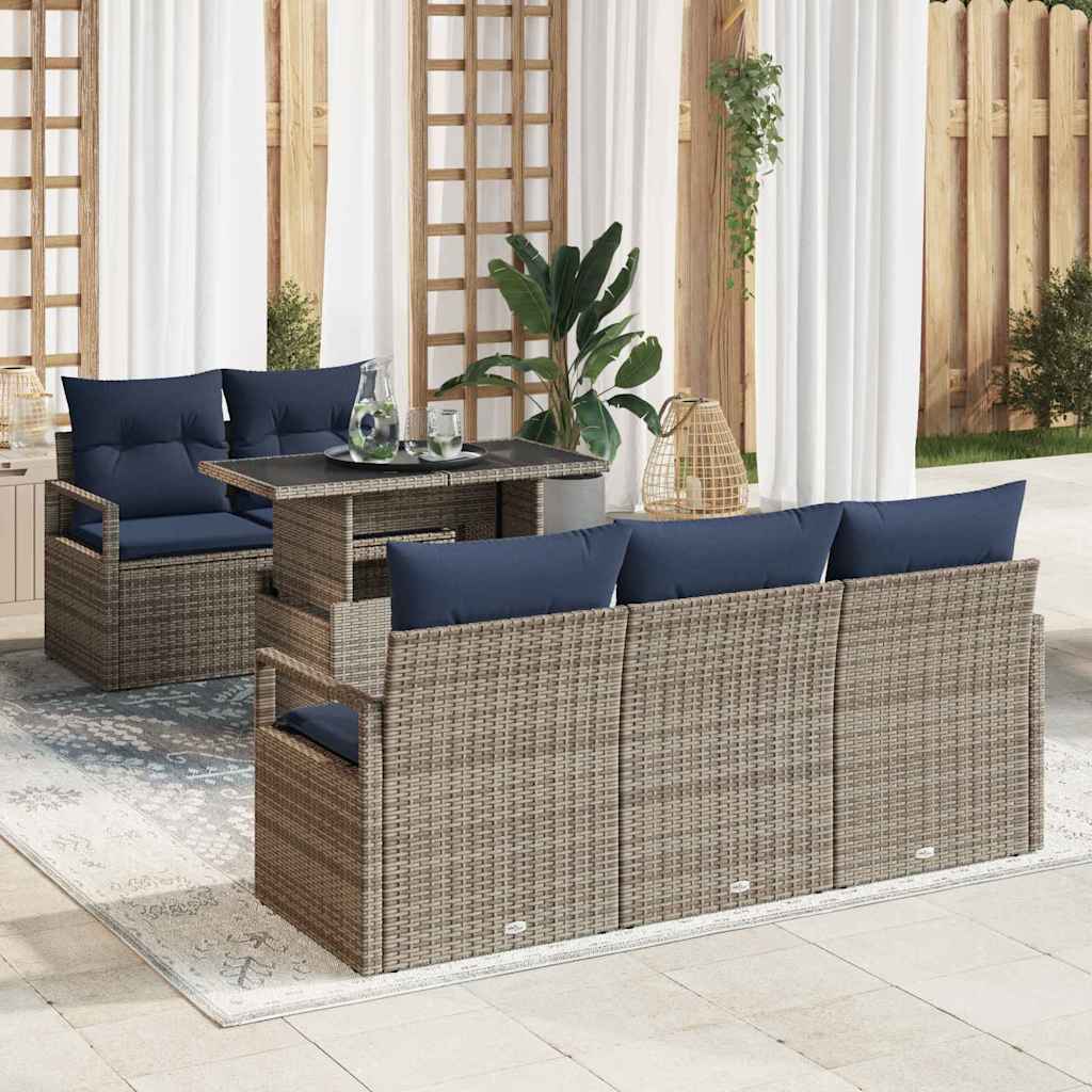 Havesofa Sæt med opbevaring med pude 6 pcs Grå polyrattan