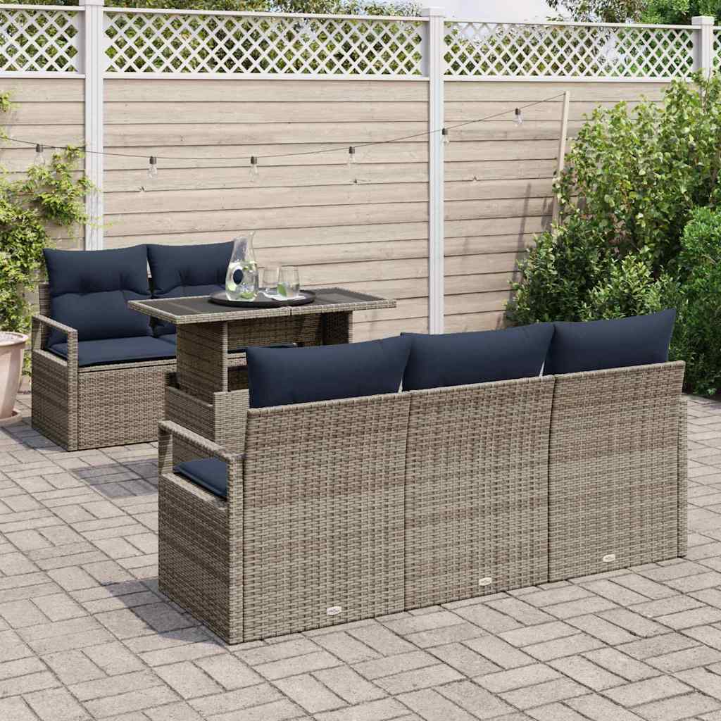 Havesofa Sæt med opbevaring med pude 6 pcs Grå polyrattan