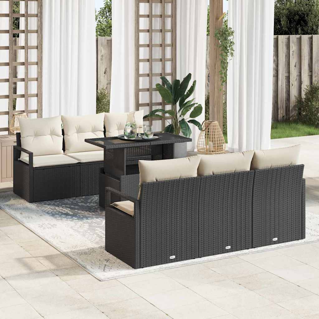 Havesofa Sæt med opbevaring 7 pcs Sort og Cream polyrattan