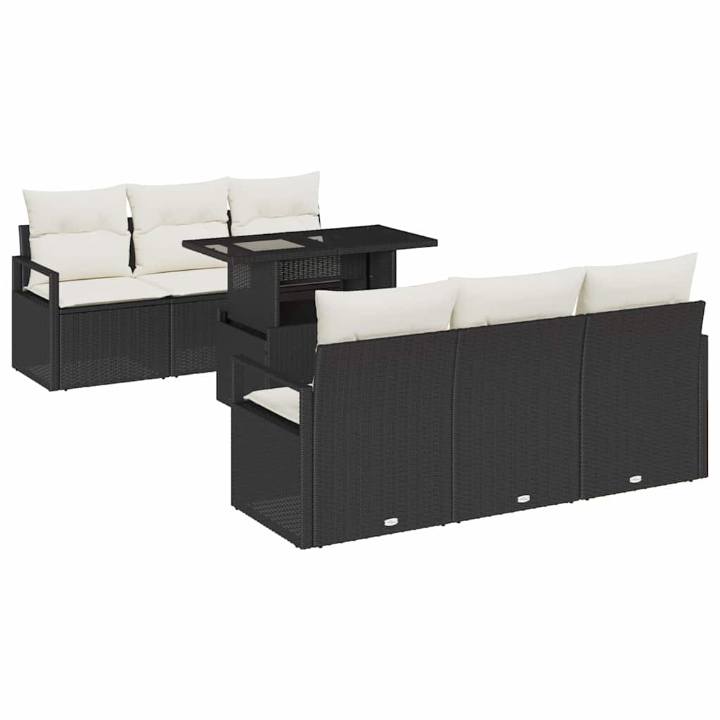 Havesofa Sæt med opbevaring 7 pcs Sort og Cream polyrattan