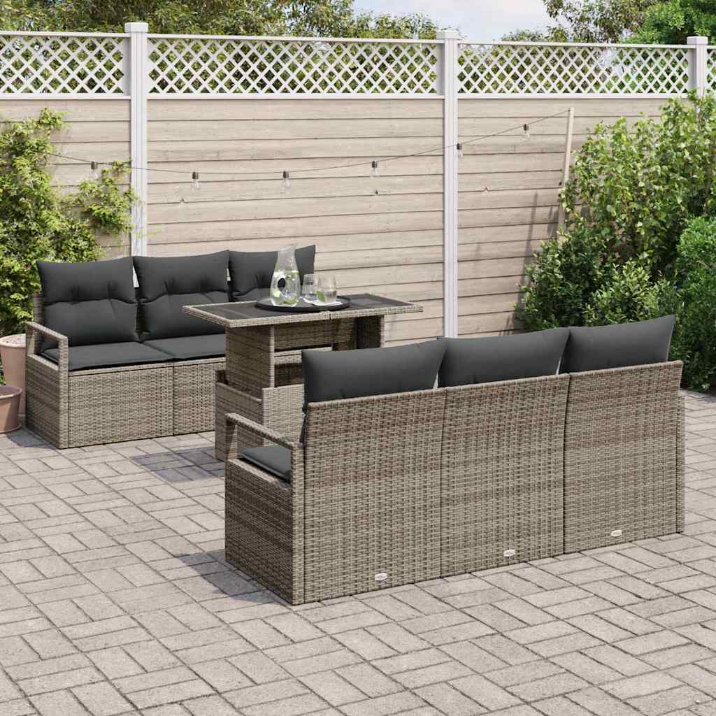Havesofa Sæt med opbevaring med pude 7 pcs Grå polyrattan