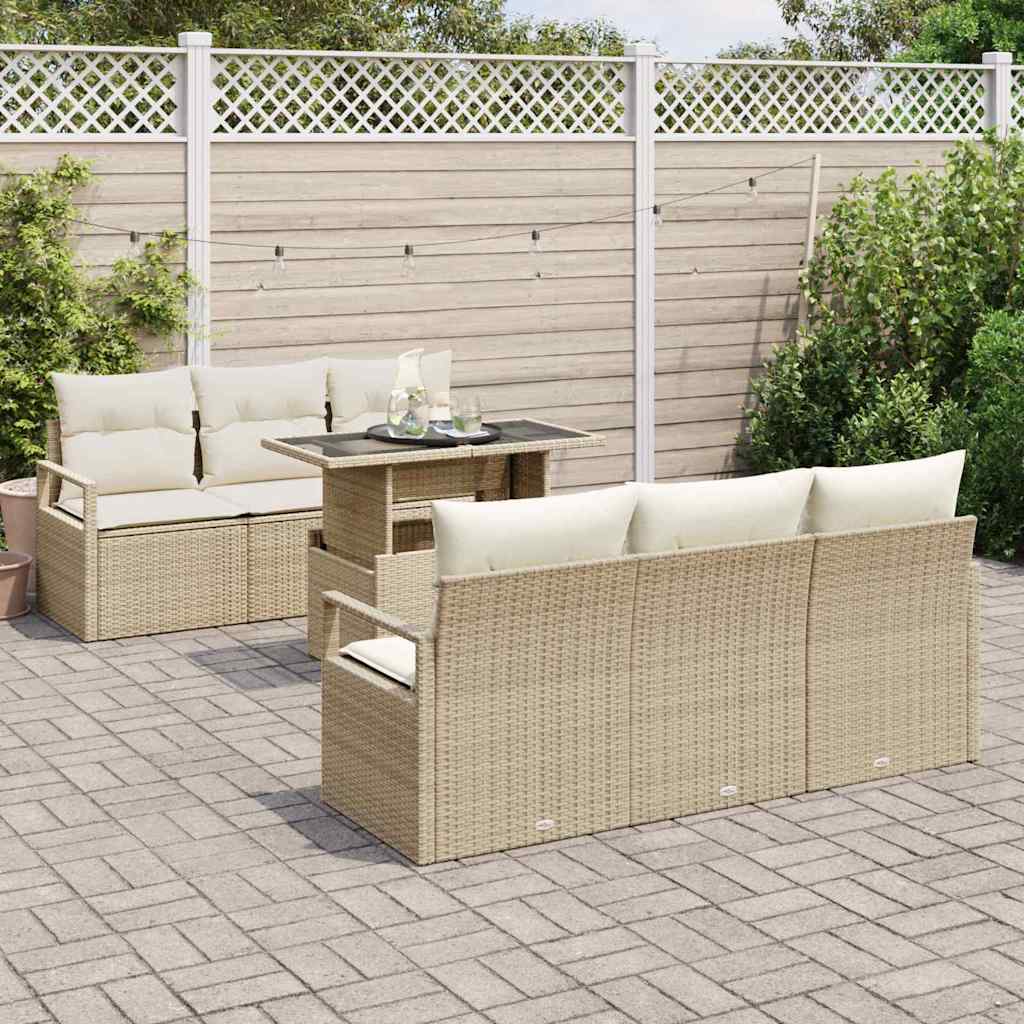 Havesofa Sæt med opbevaring med pude 7 pcs Beige polyrattan