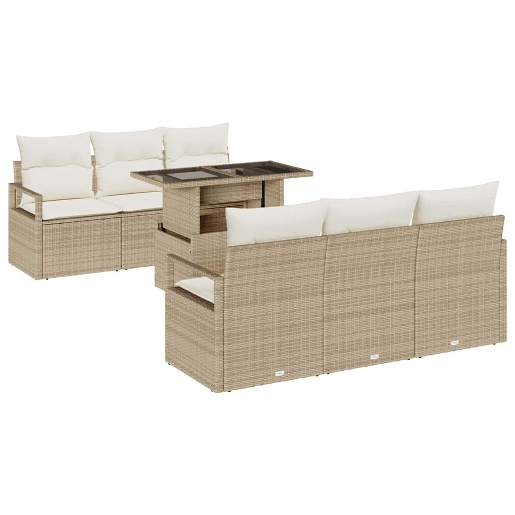 Havesofa Sæt med opbevaring med pude 7 pcs Beige polyrattan