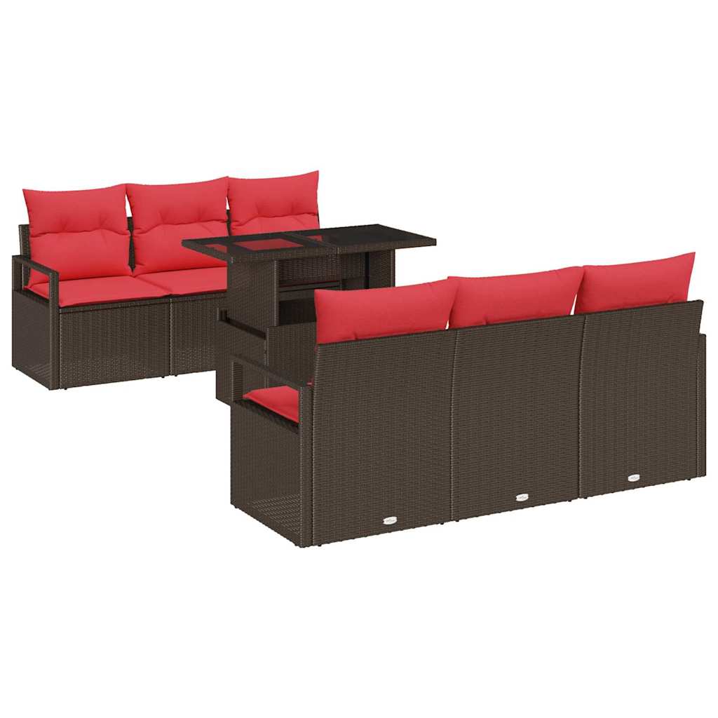 Havesofa Sæt med opbevaring 7 pcs Brun og Rød polyrattan