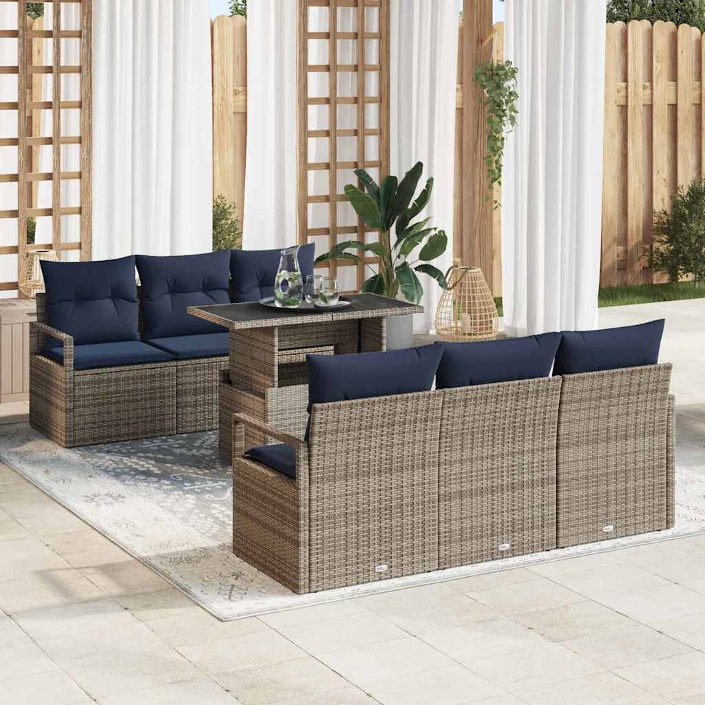 Havesofa Sæt med opbevaring med pude 7 pcs Grå polyrattan